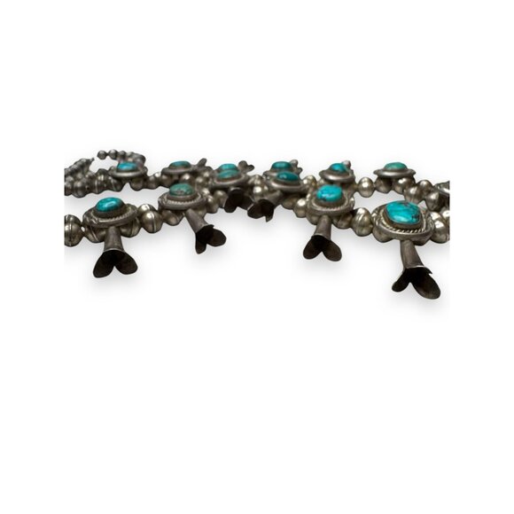 Old Pawn Navajo Sterling Turquoise Squash Blossom Necklace 26" 185g Vintage - Picture 15 of 16